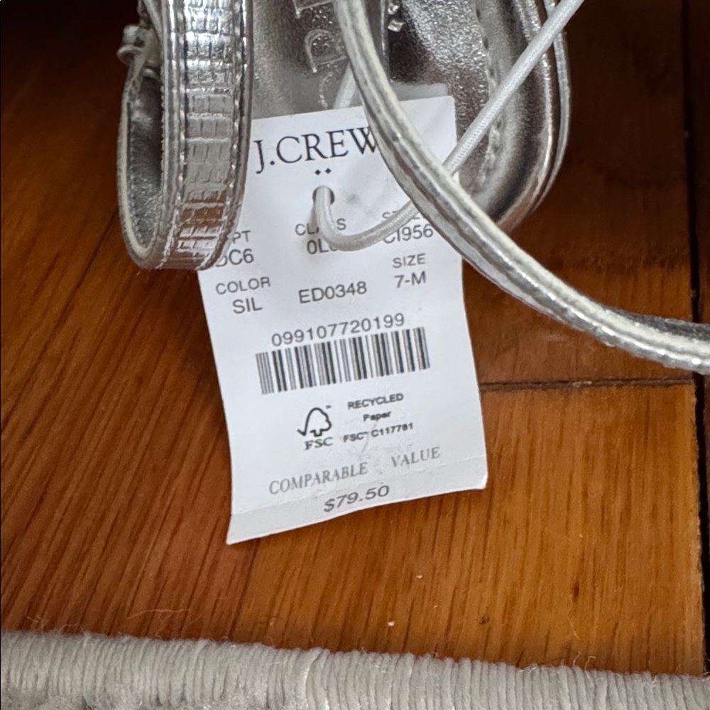 LAST CHANCE NWT J. Crew Factory Metallic Silver Ankle Strap Thong Sandals Size 7 - Picture 3 of 5